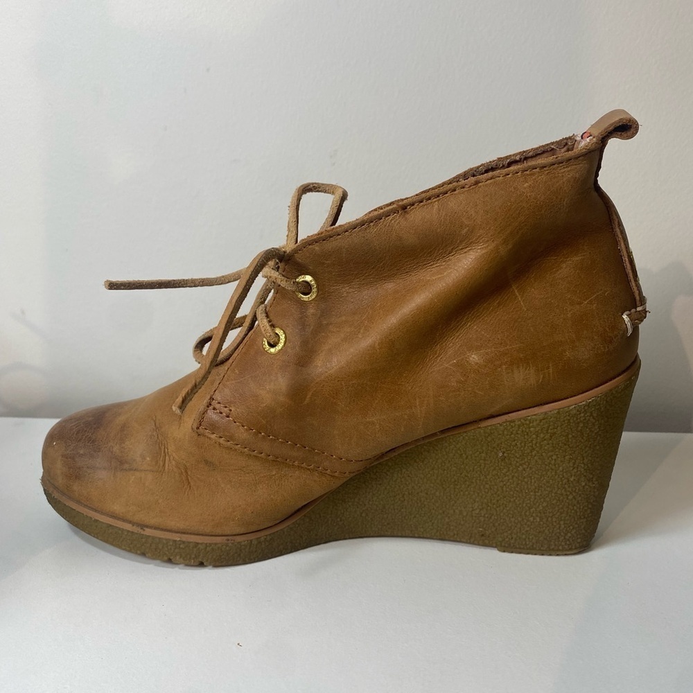 Sperry Brown Leather Top Sider Wedges Booties Size 7 - Picture 6 of 14